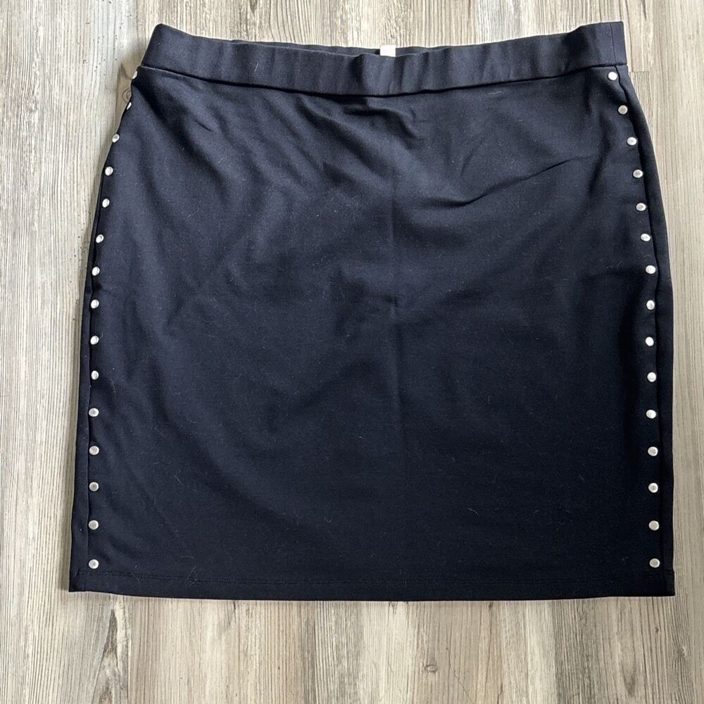 PHILOSOPHY REPUBLIC CLOTHING Women's Black Studded Trim Pull-On Mini Skirt SZ L